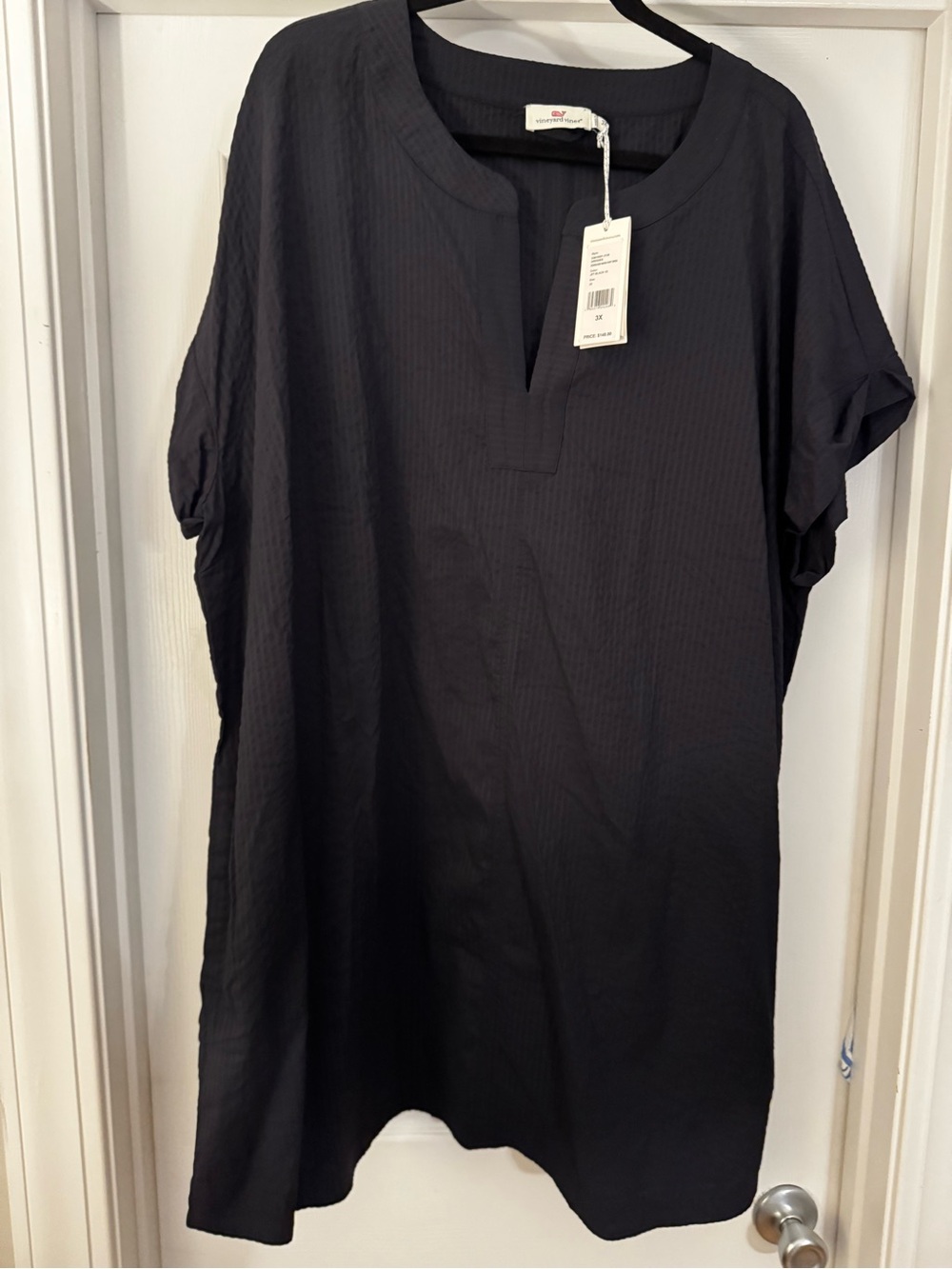 Vineyard Vines Black Short-Sleeve Split-Neck Tunic Dress